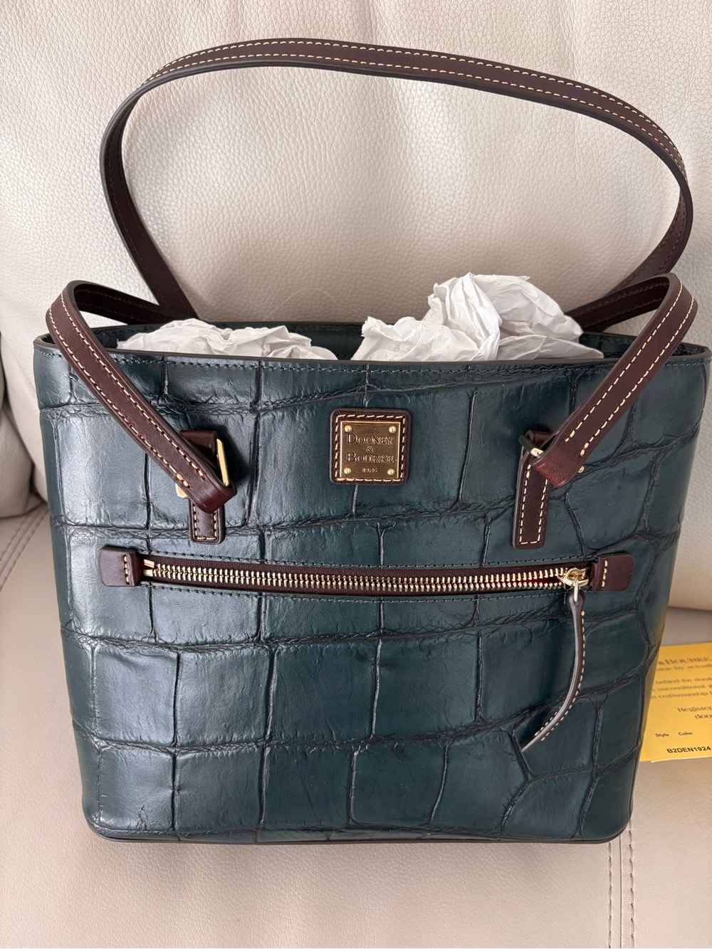 Dooney & Bourke Pebble Croc-Embossed Leather Tote in Teal/green